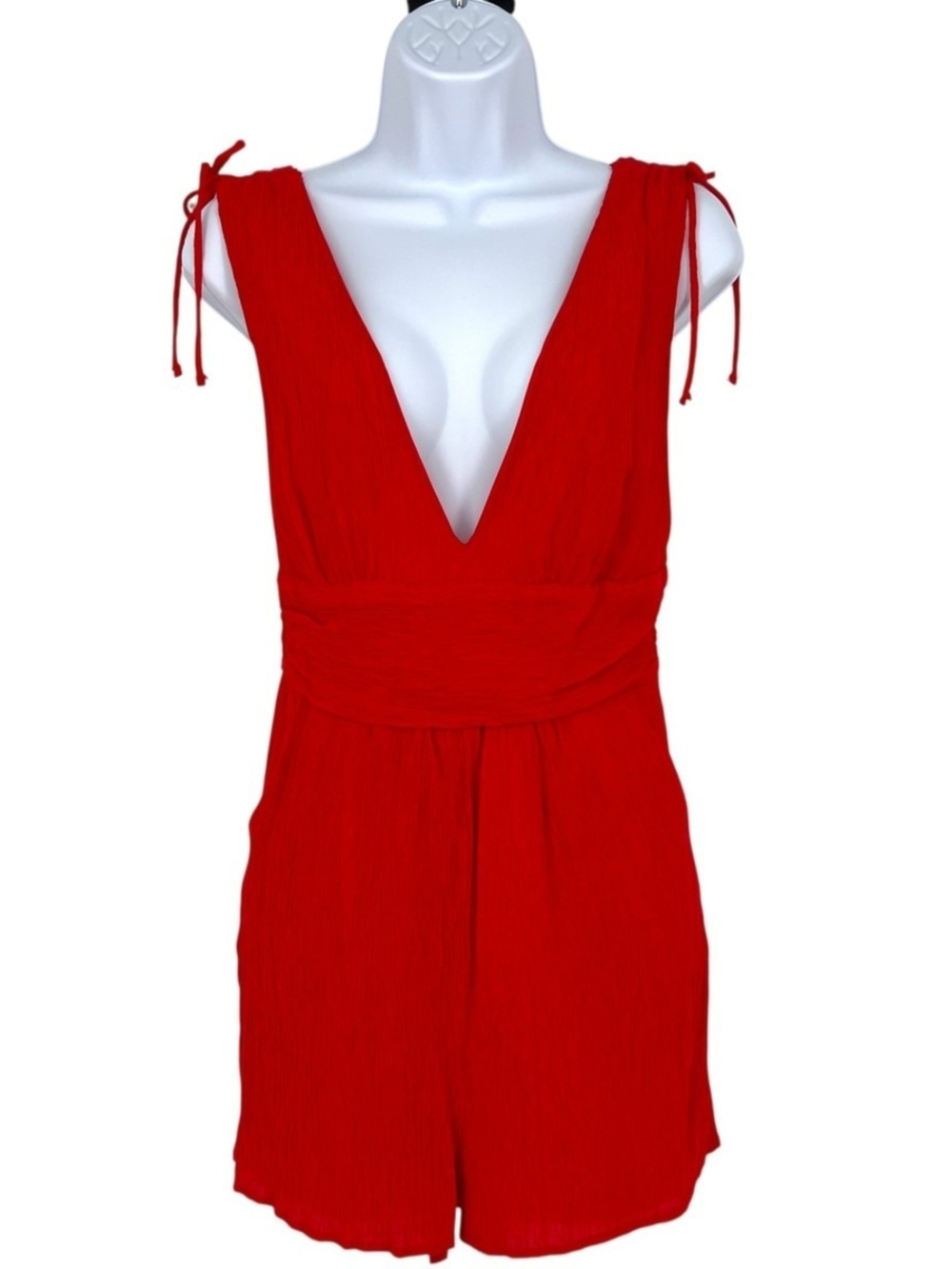 Red V-neck sleeveless romper